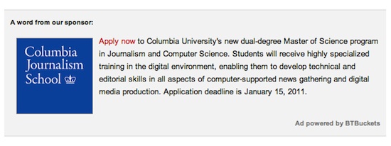Ad for Columbia's Journalism and Computer Science Program